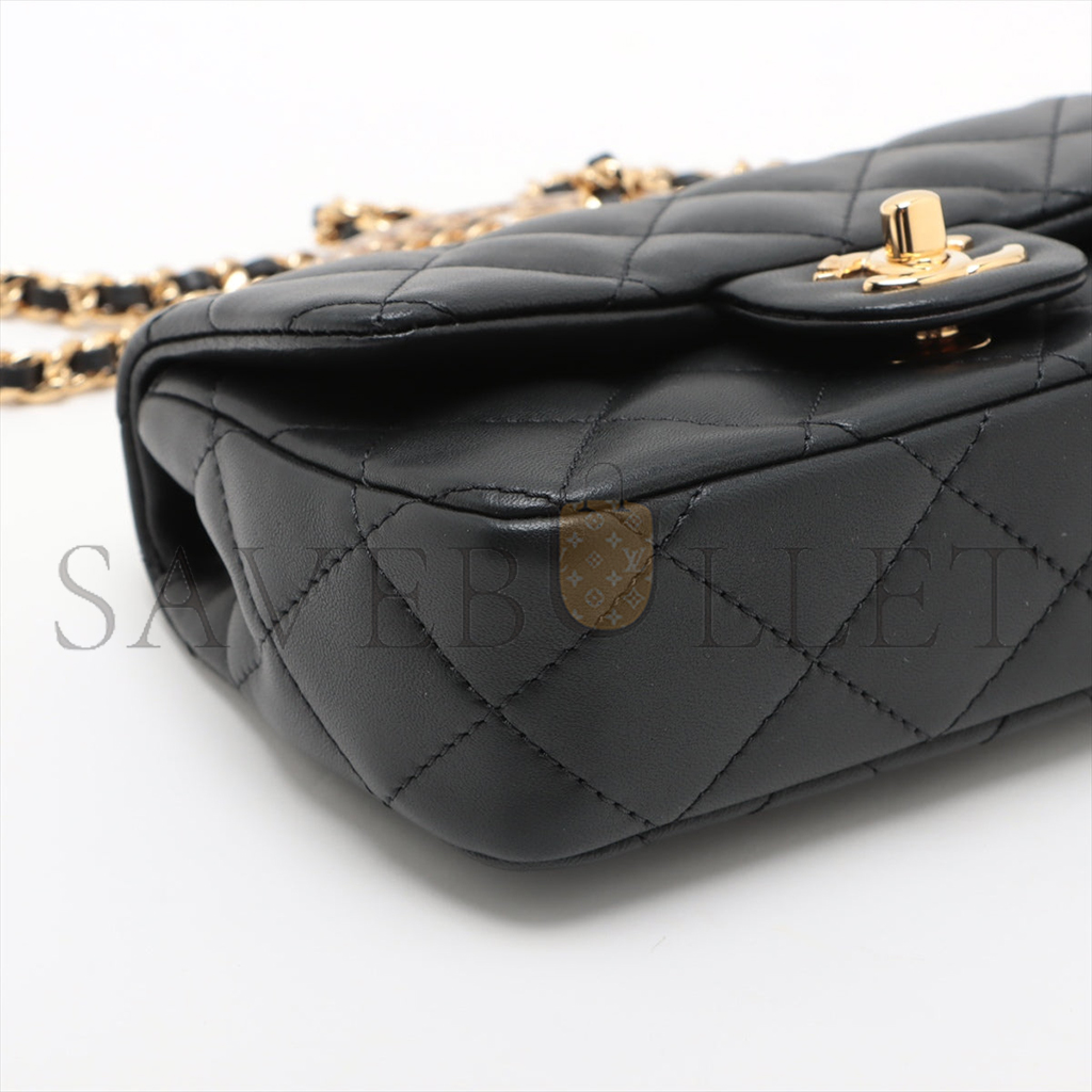 Ch*el mini matrasse 2way shoulder bag top handle black g gold as4847 (19*12*6cm)